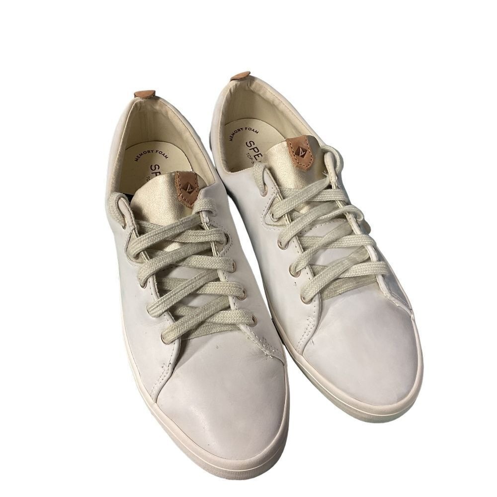 Sperry Top-Sider Captains‎ Leather Sneakers Shoes Lace Up Size 9 White Athletic